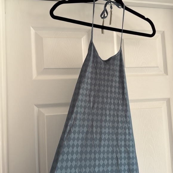 HOUSE OF HARLOW Satin Halter Backless Slip Maxi Dress Blue Check Size L - Picture 5 of 8
